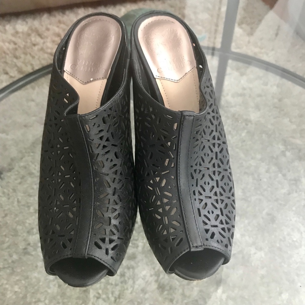 5 “Leather black high heel platform shoes